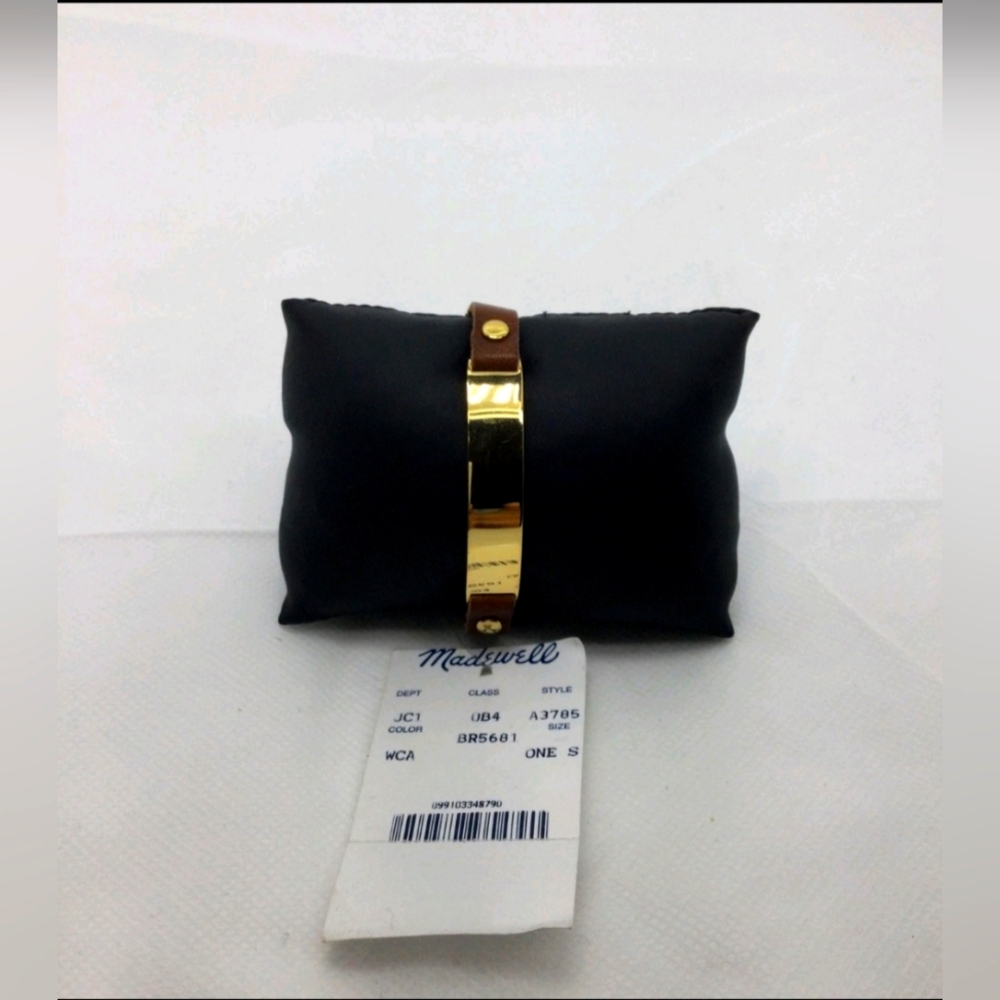 NWT Madewell Goldtone Brown Leather Bar Bracelet 9"